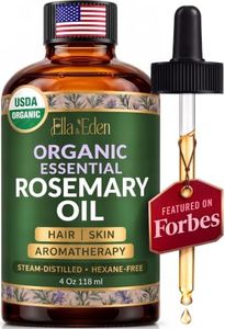 Ella & Eden Organic Rosemary Essential Oil for Hair with Glass Dropper 4 Fl Oz | 100% Pure Cold-Pressed USDA Certified Hexane-Free Natural Rosemary Oil for Hair Growth Skin Aromatherapy