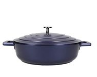 MasterClass Shallow Casserole Dish with Lid 4 Litre/28 cm, Lightweight Cast Aluminium, Induction Hob and Oven Safe, Blue