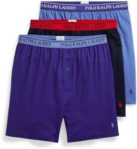 Polo Ralph Lauren Mens Classic Fit With Wicking Knit Boxers 3 Pack, Cruise Navy/Aerial Blue/Rugby Royal, Small