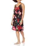 Natori Women's Haiku-Charm V-Neck Slip W/Lace Length 40" Nightgown, Black/Multi, Small