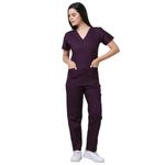 HyCom LycraFit Doctor Medical Scrub Set for Women | Cotton Lycra Blend | Comfortable Top and Bottom | 3 & 7 Pockets | 1 & 2 Hanging Tags Half Sleeve V Neck, Soft Finish Stretchable Fabric (L Wine Red)