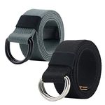 Alphyly Neries Canvas Belt, Cloth Belt Double D-ring Belt, Canvas Web Belt for Men/Women Casual Belt, Black+Dark Grey, 43''long, for waist size 31-34''