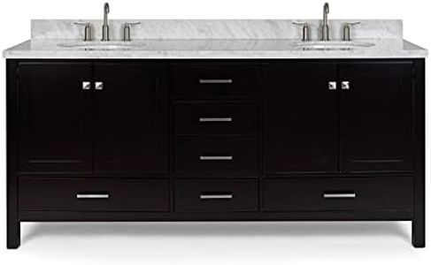 ARIEL Cambridge 72-inch Bathroom Vanity with Sink,Solid Wood, 1.5-inch Pure White Quartz Countertop & Backsplash, Double Oval Porcelain Sink, 4 Soft Closing Doors, 6 Dovetail Drawers, Espresso