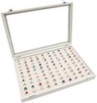 Stratalife Jewelry Organizer Ring Display Tray Ring Storage Box with Glass Lid Velvet Jewelry Showcase Ring Boxes for Multiple Rings 100 Slot Table Top Display Case forJewelry (Beige)