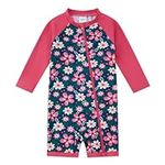 upandfast Baby Girls Swimwear Sunsuit with Full Zipper Infant One Piece Swimsuit UPF 50+ Toddler Bathing Suit(Dark Blue Flower,6-9 Months)