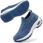 STQ Running Shoes for Women Fashion Non Slip Platform Slip on Walking Shoes Denim Blue Size 8