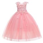 LOLANTA Flower Girl Dresses for Weddings,Kids Prom Party Tulle Dresses,Girls Occasion Wear Pink/White/Blue(5-6 Years,Pink,Tag 120)