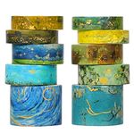 Sodagreen Van Gogh Washi Tape - Vintage Watercolor Washi Masking Tape Set with Gold Foil - Aesthetic Decorative Tape Perfect for Bullet Journal, Scrapbook, DIY Crafts