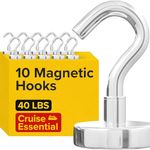 Neodymium Magnet Hooks - Heavy Duty Strong Magnetic Hooks for Cruise, Fridge, Wall, Kitchen, and Garage, Powerful Magnets with Hooks for Hanging, Bathroom, Ceiling, Van, and Grill (10, 40)