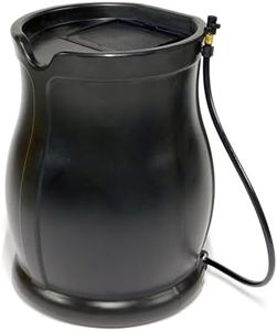FCMP Outdoor 45-Gallon Catalina Rain Barrel – BPA-Free, Flat-Back Design with 3.5 Foot Garden Hose, Shut-Off Thumb Valve, and Fixed Lid (RB-CAT-BLK) Black