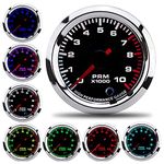 Fydun Car Tachometer 52Mm/2In Universal 7 Colors Tacho Gauge Revolution Meter With Measuring Range 0‑10000Rpm