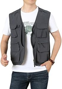 Flygo Men's Utility Cargo Vest Outdoor Fishing Safari Travel Work Photo Vest with Pockets, 01 Grey, Large