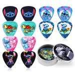 Guitar Picks for Acoustic Electric Bass Medium Thick Finger Thumb Pick Classic Cartoon Cute Bulk Variety Pack Pics with Tin for Kids Adults Funny Unique Large Big Band Pick 12pcs GP-008