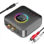 Bluetooth Receiver for Hi-Fi, Bluetooth 5.4 Audio Transmitter with 3.5mm jack and 2 RCA ports, AUX Bluetooth Adapter for Car with RGB Lights, Noise Canceling, Dual Pairing, U disk Playback