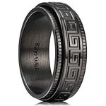 King Will 8mm Black Spinner Stainless Steel Ring Fidget Ring Anxiety Ring for Men Greek Key Pattern 9.5