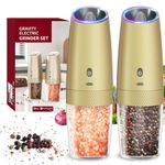 CIRCLE JOY Gravity Electric Salt and Pepper Grinder Set with 2-Speed, Rechargeable Salt and Pepper Grinder Set, Adjustable Coarseness, Whiet LED Light