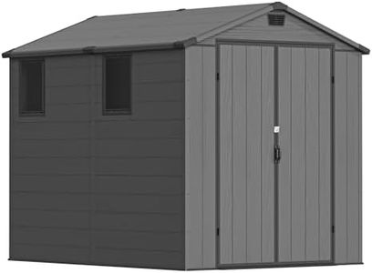 Devoko 6x8 Gartenhaus 9,4m³, Kunststoff, 185x240x210 cm Gerätehaus mit Boden, Geräteschuppen, Fahrradschuppen mit Abschließbar Tür, Draußen, Wetterfest für Garten Rasen, Dunkelgrau