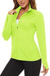 TACVASEN Women's Lightweight Jackets Sports Jacket Breathable Shirt with Thumb Holes Climbing Fluorescent Green L