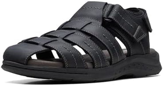 Clarks Collection Men's Walkford Fish Flat Sandal, Black Tumbled Leather, 10 Wide US