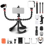 NEEWER Vlogging Kit for iPhone, YouTube Starter Kit with T91 Flexible Tripod, CM14 PRO Mic, PL81 Light, Extension Arms, Phone Holder, Remote Shutter, Action Camera Mount Compatible with GoPro iPhone