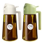 YARRAMATE 2PCS 16oz/470ml 2 in 1 Light Blockage Dark Oil Sprayer for Cooking, Food-Grade Dark Brown Glass Olive Oil Dispenser Bottle for Kitchen, Air Fryer, BBQ (White & Green)