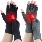 Kecartu 2 Pairs Compression Gloves for Rheumatoid Arthritis, Osteoarthritis, Carpal Tunnel Pain, Fingerless Arthritis Hand Gloves for Women Men Support Work&Computer Typing (Pure Black+Grey,Medium)