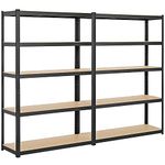 Yaheetech 2pcs Garage Storage Unit Metal Heavy Duty Garage Shed Storage Shelving Unit for Workshop/Shed/Office, Black 5 Tier (175Kg Per Shelf)