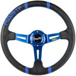 RASTP Universal Racing Steering Wheel,Deep Dish Steering Wheel Leather Embroidery 13.58”/345mm 6 Bolts with Horn Button Include Cable, Wrench,Blue