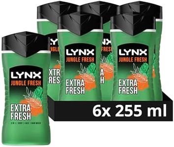 Lynx Jungle Fresh 3-in-1 Body Wash Hair, Face and Body Cleanser shower gel with a palm leaf & amber scent for men 6x 225 ml