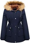 FARVALUE Womens Water-reprllent Winter Coat Thicken Puffer Jacket Warm FLeece Lined Parka with Fur Hood, Navy, Large