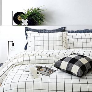 FADFAY Black and White Grid Duvet Cover Sets Lightweight Cotton Bedding Set Lattice Checkered Reversible White Duvet Cover Bedding Collection 3 Pieces,1duvet Cover & 2pillowcases,Twin Size