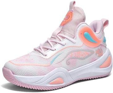 KIUSMETY Womens Mens Basketball Shoes High Top Fashion Volleyball Sneakers Breathable Lace Up Non Slip Sport Outdoor Shoe for Unisex Pink Size 8