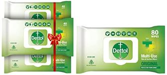 Dettol Disinfectant Sanitizer Wet Wipes for Skin & Surfaces, Original (Pack of 3, 40 Count each) & Dettol Disinfectant Sanitizer Wet Wipes for Skin & Surfaces, Original – 80 Count