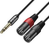 J&D TRS 6.35mm (1/4 inch) to Dual XLR Y Splitter Cable, PVC Shelled 2 XLR Male to 6.35mm 1/4 inch TRS Male Unbalanced Interconnect Stereo Audio Patch Cable Adapter for Speaker Mic Guitar Mixer AMP