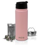 MIRA Stainless Steel Insulated Tea Infuser Bottle for Loose Tea - Thermo Travel Mug with Removable Tea Infuser Strainer-18 oz, Taffy Pink