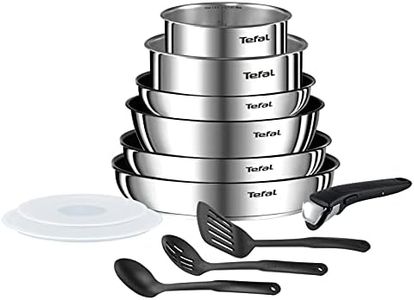 TEFAL INGENIO EMOTION Batterie de cuisine 12 pièces Induction Poêles 22/26/28cm + Casseroles 16/20cm (1,5L/3L) + Sauteuse 24 cm + 2 couvercles hermétiques + 1 poignée + 3 spatules L948SC04 Argent
