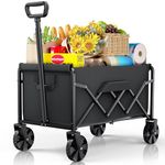 Small WiseBegan Collapsible Wagon with Wheels, Foldable Dog Wagon Carts with 200lbs Load Capacity, Utility Shopping Cart, Black, 28.0" x 17.0" x 36.0"