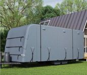 KIMORE Travel Trailer Rv Cover, Windproof Camper Cover with Extra-Thick 6 Layers Anti-Uv Top Panel, Breathable, Water-Proof, Rip-Stop with 2Pcs Extra Straps & 4 Tire Covers, Fits 37'-40' Motorhome