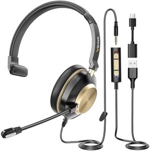 Wantek Auriculares con micrófono,Auriculares USB con micrófono,Auriculares para computadora con micrófono con cancelación de Ruido para computadora portátil,Controles silenciosos en línea