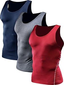 Neleus Men's 3 Pack Compression Shirts Athletic Dry Fit Tank Top,Grey,Navy Blue,Red,2XL,EUR 3XL