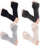 Loritta Womens Fingerless Gloves Winter Warm Knit Crochet Thumbhole Arm Warmers,A1-beige/Light Grey/Dark Grey/Black(4 pairs)