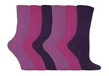 IOMI Footnurse - Ladies 6 Pair Multipack Non Elastic Diabetic Socks with Gentle Grip Wide Top 4-8 (4-8, Purple)