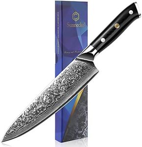 Sunnecko Chef Knife 8 inch, Kitchen Knife with 73-Layer VG10 Damascus Steel Sharp Knife, Chefs Knife with G10 Handle Professional Damascus Knife with Gift Box for Meat Knife