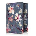 FINTIE Passport Holder Travel Wallet RFID Blocking PU Leather Card Case Cover, Blooming Hibiscus