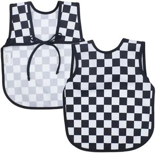 BapronBaby Black Checkerboard Bapron - No Neck Tie Safer Bib for Baby & Toddler - Soft Waterproof Stain Resistant - Machine Washable - Sz Baby/Toddler 6m-3T