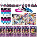 136 PCS Music Party Favors Birthday Supplies Include Goodie Bags, Silicone Bracelets, Keychains and Vinyl Stickers for Retro Music Hip Hop Disco Born in the 80's 90’s Themed Party Decorations