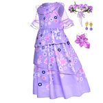 Princess Dress Up Costume Isabela Magic Family Encanto Cosplay Cartoon Clothes with Accessories Set for Little Toddler Girls Halloween Birthday Party Size 6 7 Years Purple