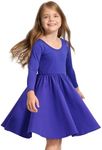 Stelle Long Sleeve Girls Dress Toddler White Dresses Skater Twirl Cotton A-Line Dress for School Casual(Royal Blue, 6 Years)