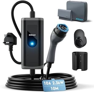bokman EV Charger Type 2 to 3 Pin Plug, 10M | 2.3kW | 10A | IP65 Waterproof, Electric Car Charger Type 2 Charging Cable 3 Pin with LED Indicators & Carry Bag & Microfiber Towel