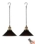 2 Pack Portable Hanging Light Fixture Battery Operated,Rechargeable Pendant Light with Remote,Wireless Hanging Lamp Battery Powered Chandelier Lantern Black for Indoor Outdoor Garden Porch Patio